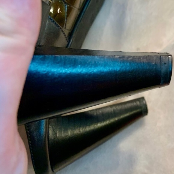 NEW Brighton Beau Mules Sz 7.5 Italy Patent Leather Olive Bronze Crocodile - Picture 9 of 16